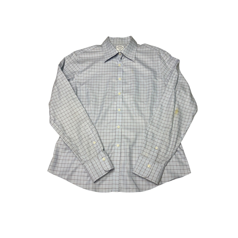 Brooks Brothers Fitted‎ Non-Iron Supima Cotton Windowpane Shirt Blue Womens 10